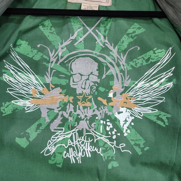 Vtg Mens Caffeine‎ Rave Blazer Jacket Y2K Sz L Military Punk Goth Herringbone - Picture 12 of 13